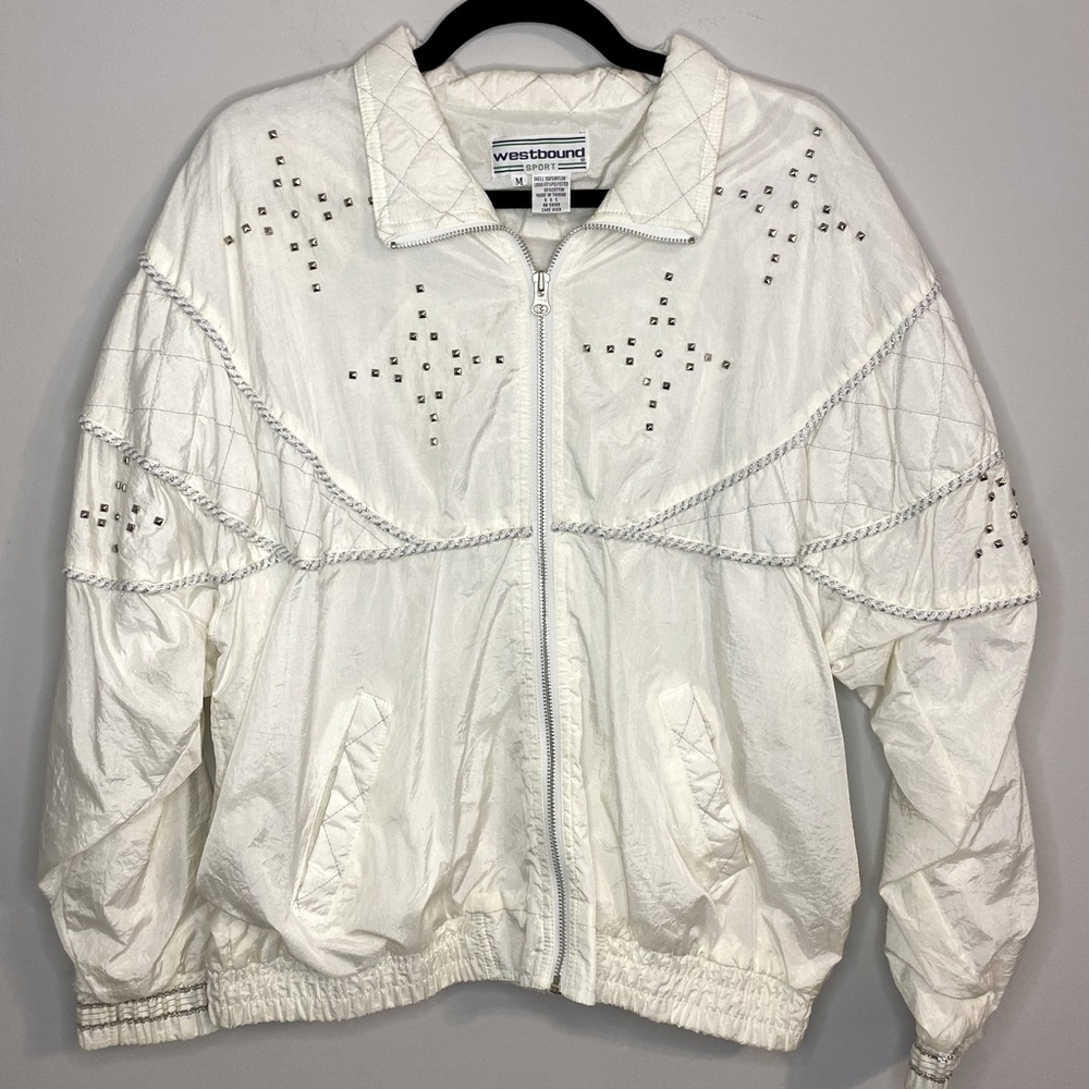 Vintage Westbound Sport Track Jacket 90’s M Medium Nylon White Zipper Studs